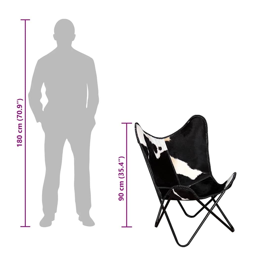 Butterfly Chair Black and White Real Cowhide Leather