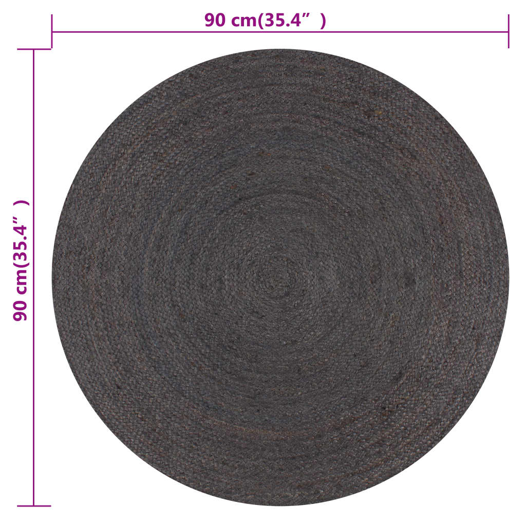 Handmade Rug Jute Round 90 cm Dark Grey