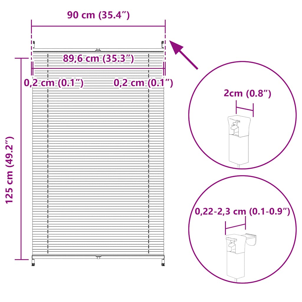 Plisse Blind 90x125cm White Pleated Blind