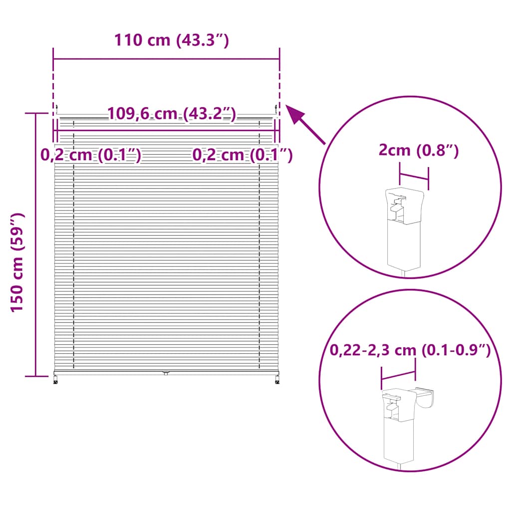 Plisse Blind 110x150cm White Pleated Blind