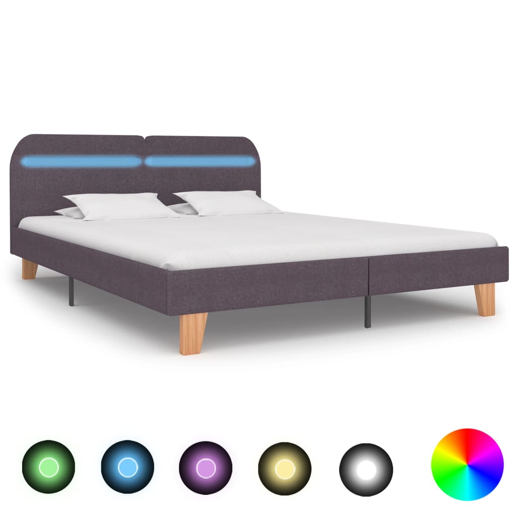 Bed Frame with LED without Mattress Taupe Fabric 150x200 cm King Size