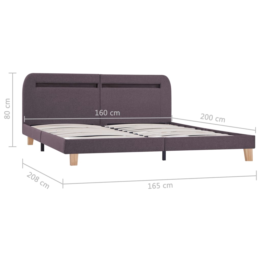 Bed Frame with LED without Mattress Taupe Fabric 150x200 cm King Size