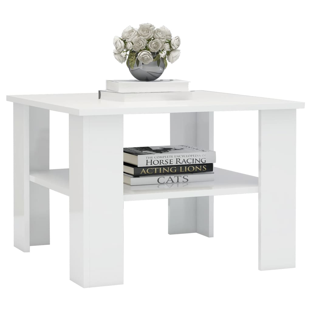Coffee Table High Gloss White 60x60x42 cm Engineered Wood