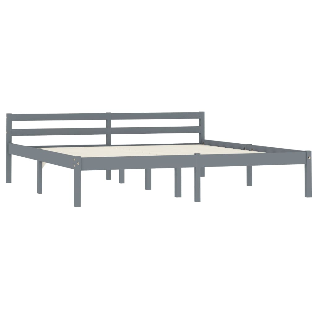 Bed Frame without Mattress Grey Solid Pine Wood 180x200 cm Super King