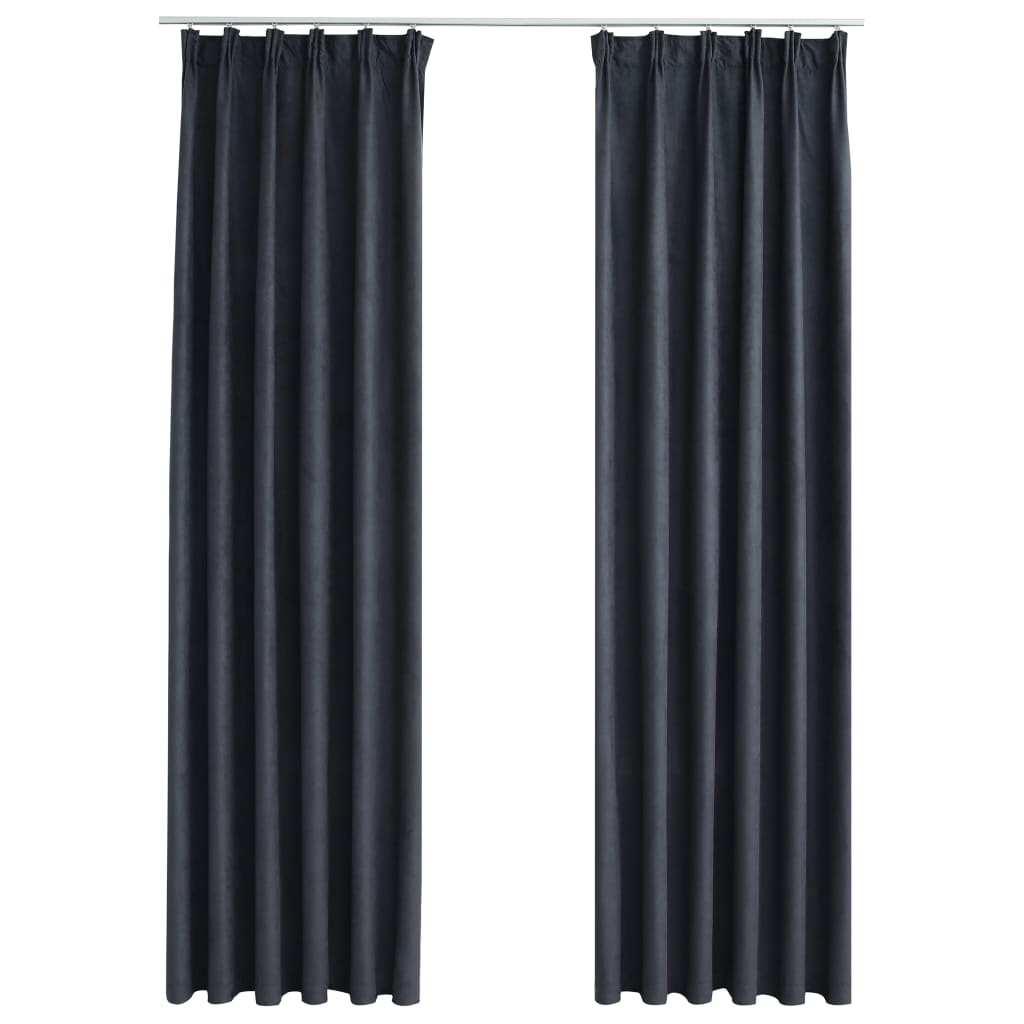 Blackout Curtains with Hooks 2 pcs Anthracite 140x175 cm