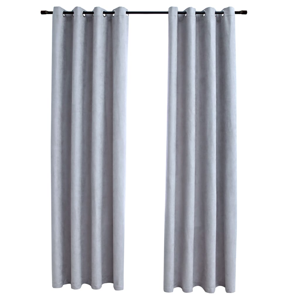 Blackout Curtains with Metal Rings 2 pcs Grey 140x225 cm