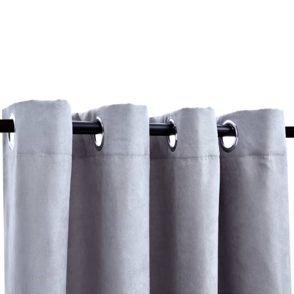 Blackout Curtains with Metal Rings 2 pcs Grey 140x225 cm