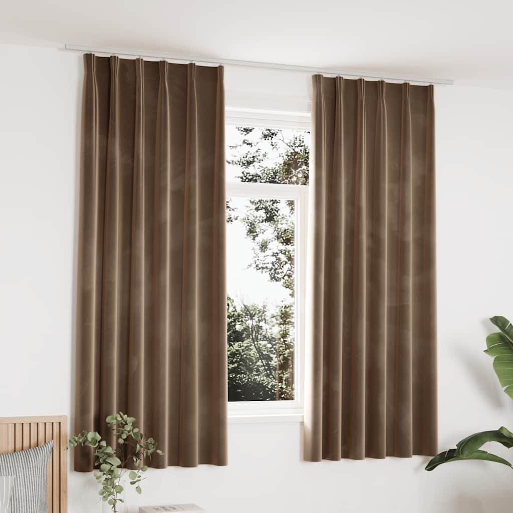Blackout Curtains 2 pcs with Hooks Velvet Beige 140x175 cm