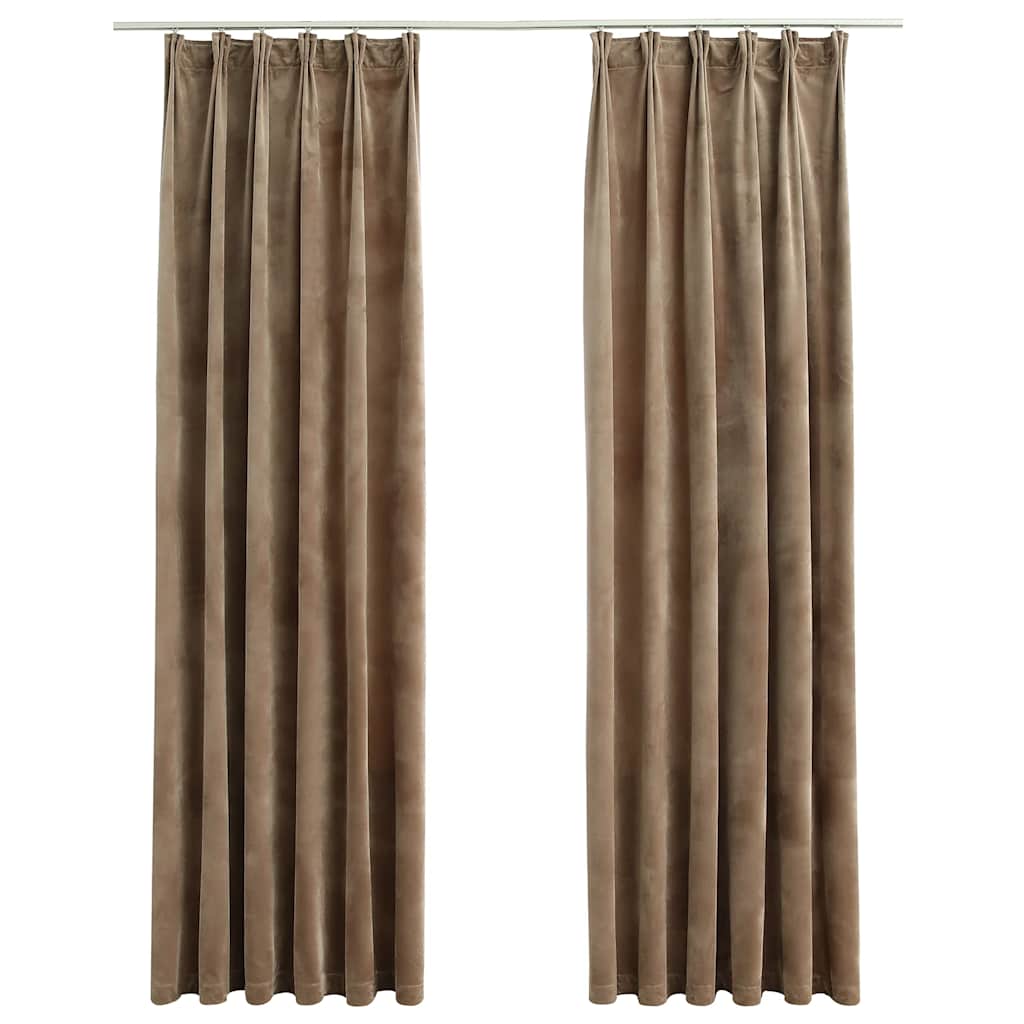 Blackout Curtains 2 pcs with Hooks Velvet Beige 140x225 cm