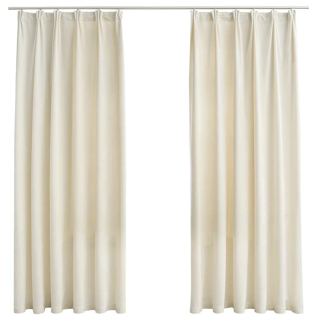 Blackout Curtains 2 pcs with Hooks Velvet Cream 140x175 cm