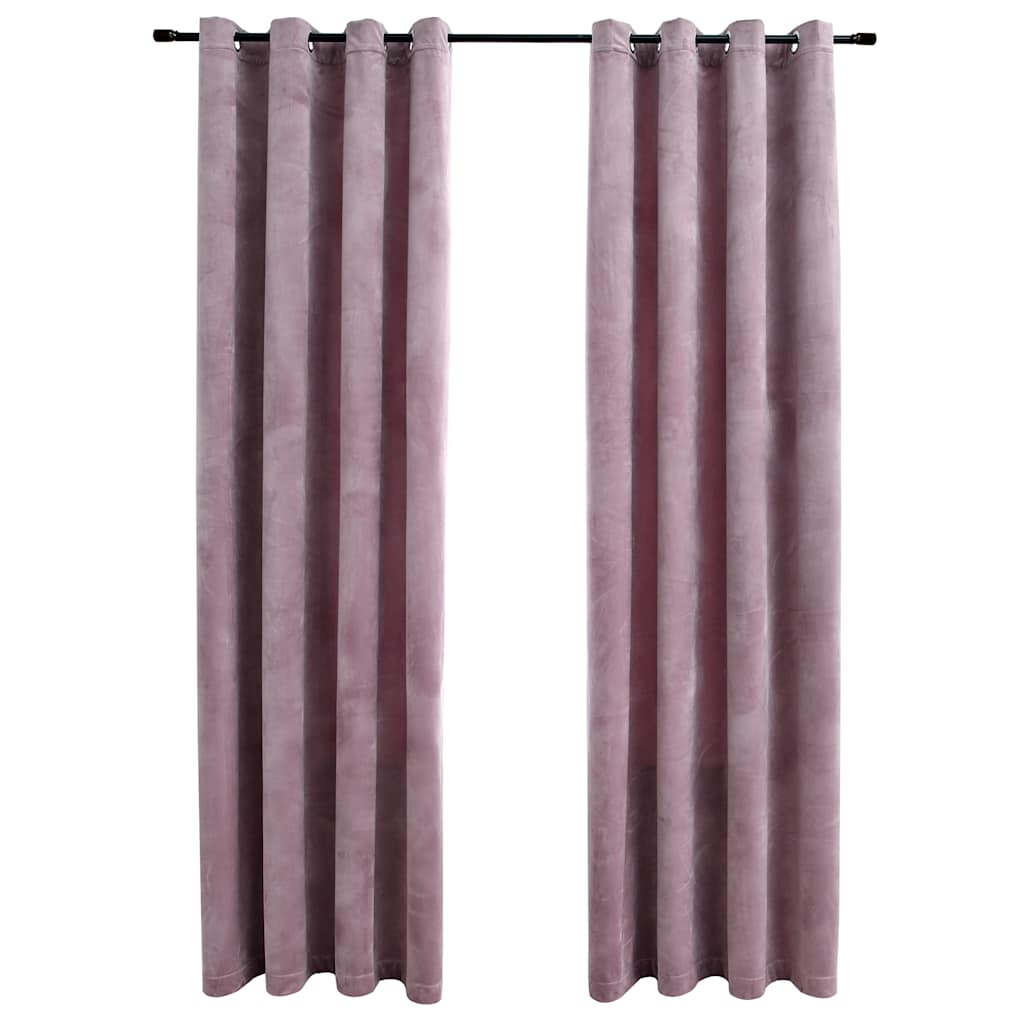 Blackout Curtains with Rings 2pcs Velvet Antique Pink 140x175cm