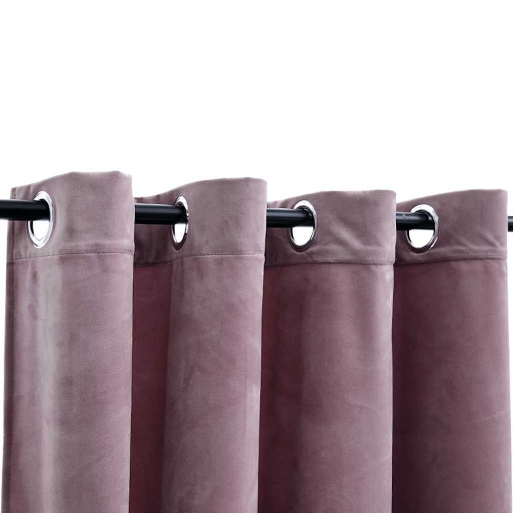 Blackout Curtains with Rings 2pcs Velvet Antique Pink 140x175cm