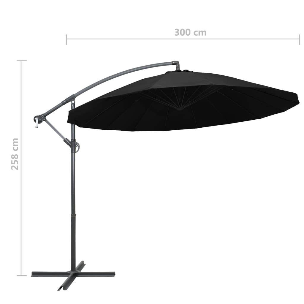 Hanging Garden Parasol Black 3 m Aluminium Pole