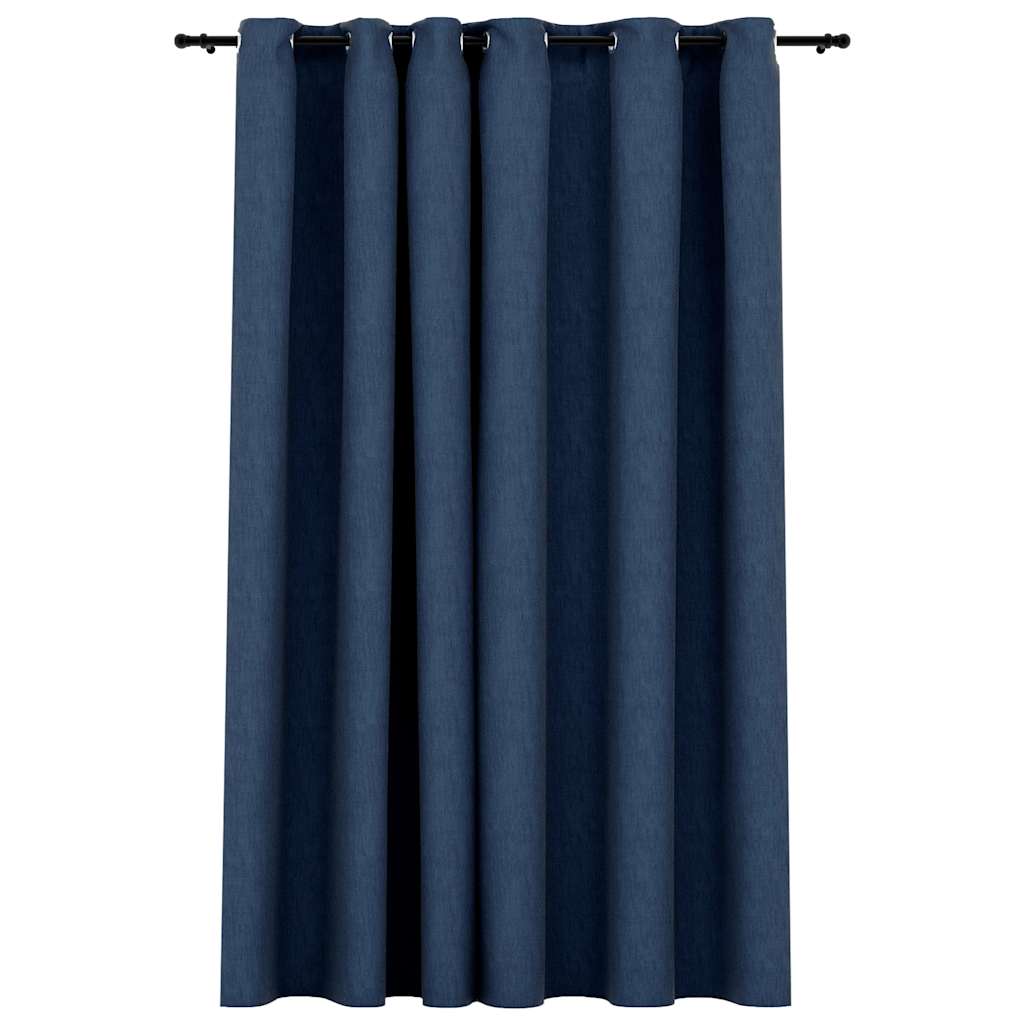 Linen-Look Blackout Curtains with Grommets Blue 290x245cm