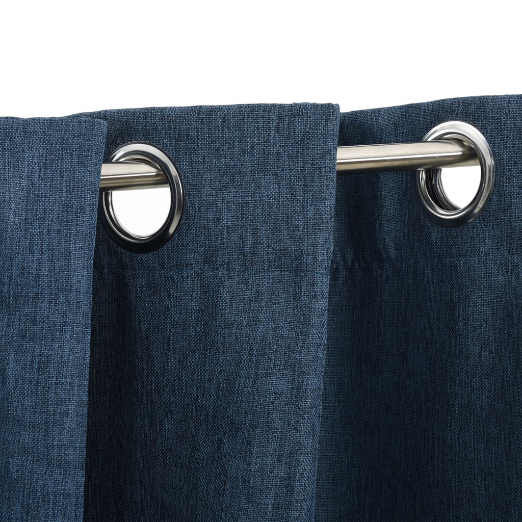 Linen-Look Blackout Curtains with Grommets Blue 290x245cm
