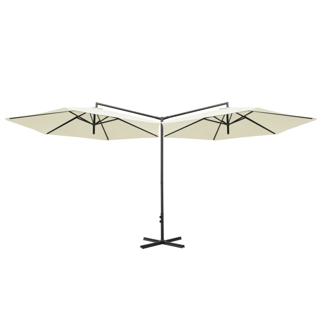 Double Garden Parasol with Steel Pole Sand 600 cm