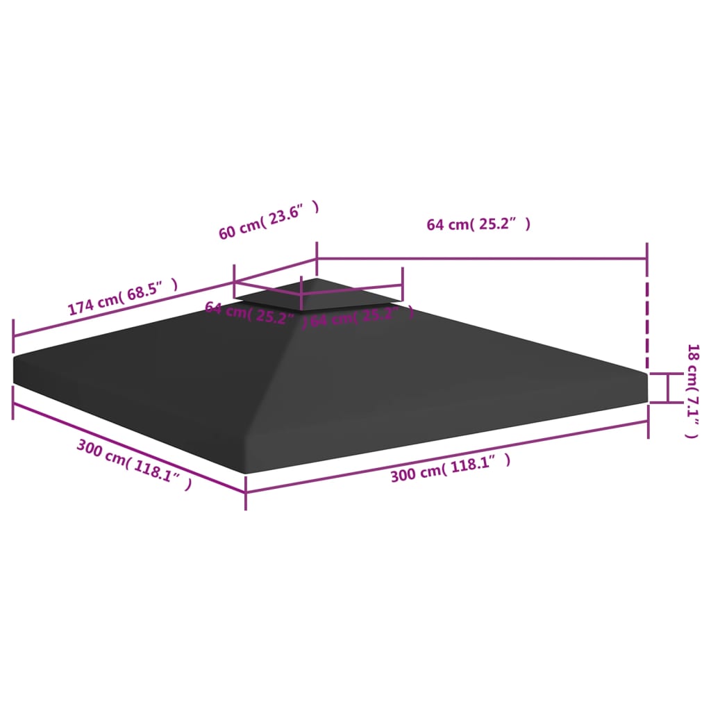 2-Tier Gazebo Top Cover 310 g/m² 3x3 m Black