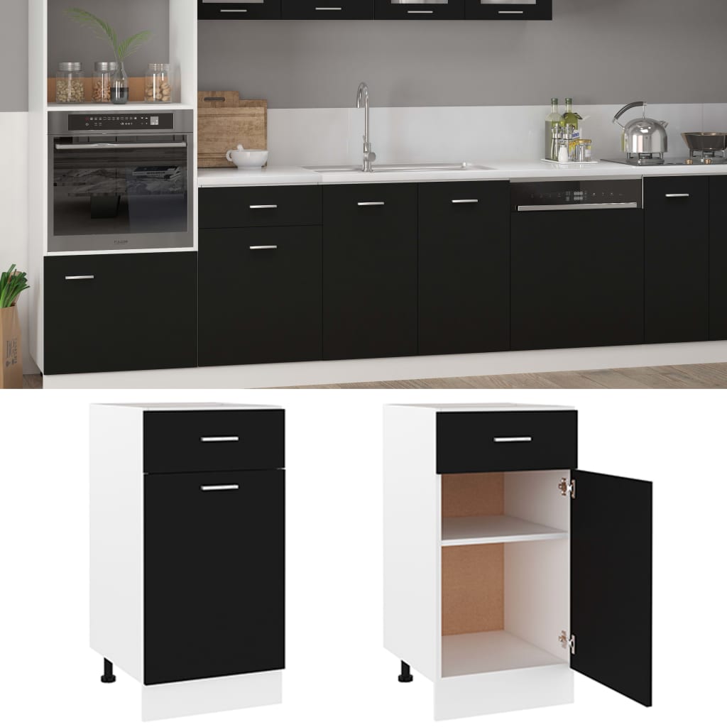 Drawer Bottom Cabinet Lyon Black 40x46x81.5 cm Engineered Wood