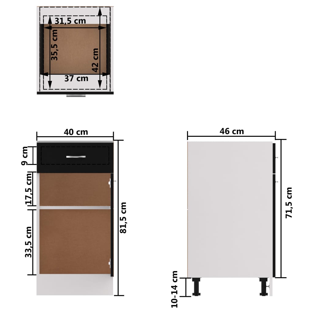 Drawer Bottom Cabinet Lyon Black 40x46x81.5 cm Engineered Wood
