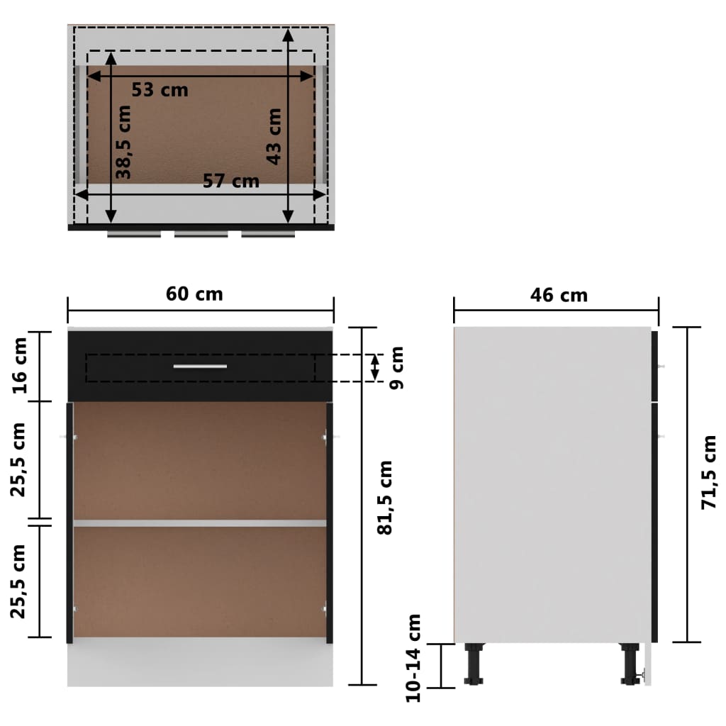 Drawer Bottom Cabinet Lyon Black 60x46x81.5 cm Engineered Wood