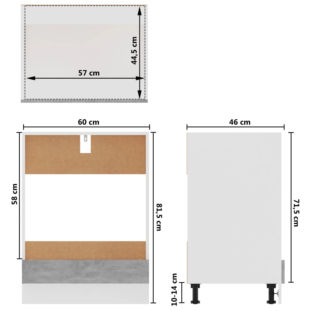 Oven Cabinet Lyon Concrete Grey 60x46x81.5 cm Engineered Wood