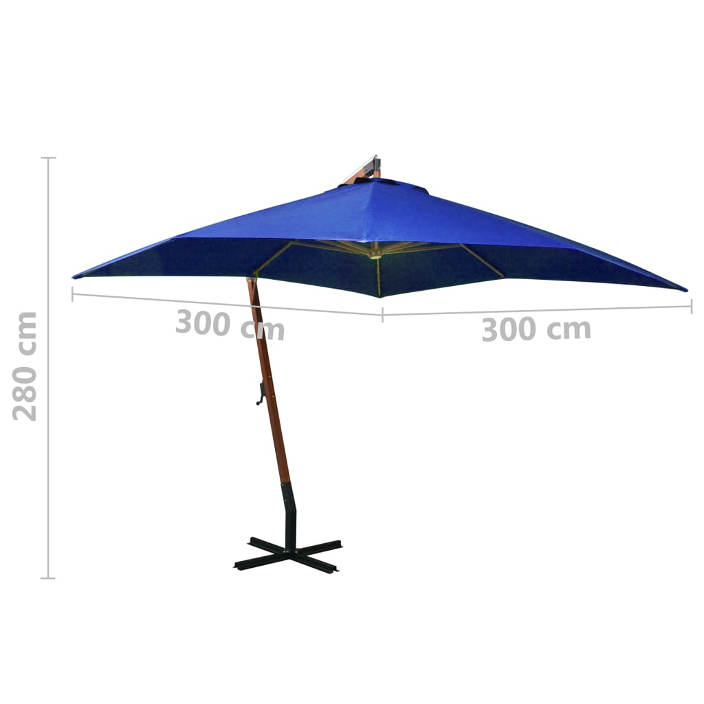 Hanging Garden Parasol with Pole Azure Blue 3x3 m Solid Fir Wood
