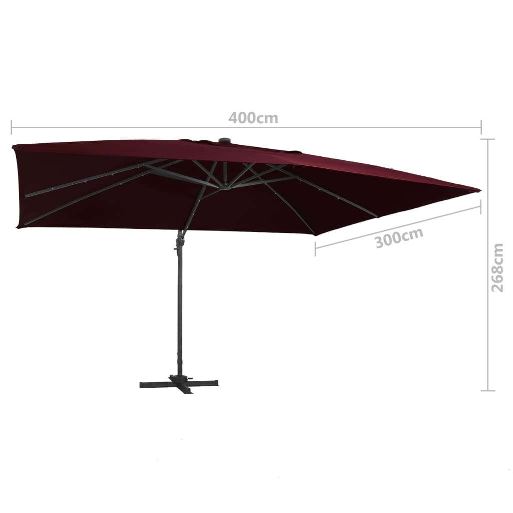 Cantilever Garden Parasol with LED Lights Bordeaux Red 400x300 cm