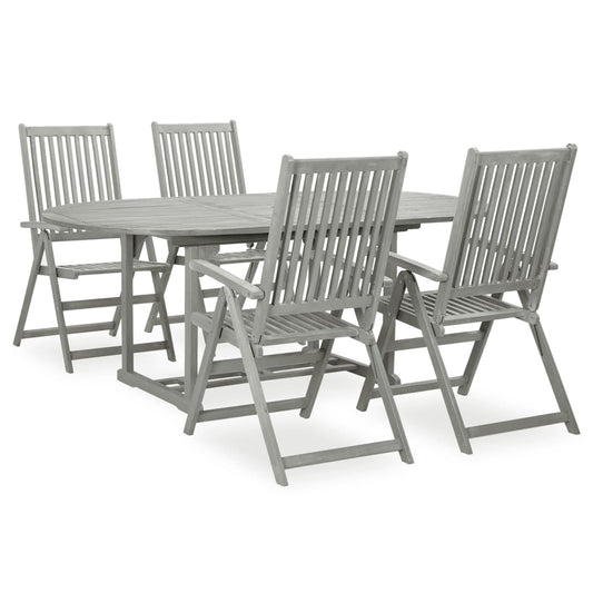 5 Piece Garden Dining Set (150-200)x100cm Solid Acacia Wood Grey