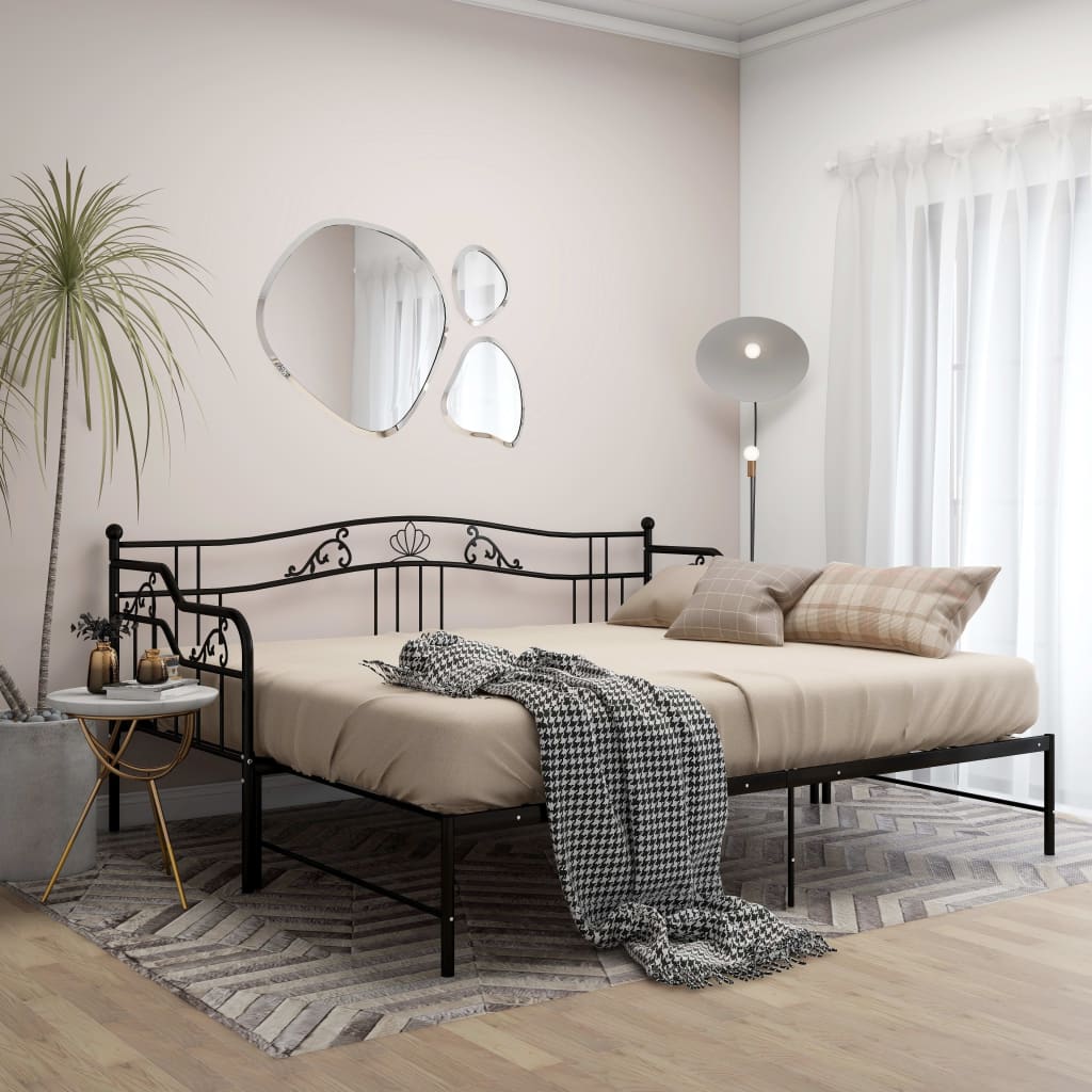 Pull-out Sofa Bed Frame without Mattress Black Metal 90x200 cm