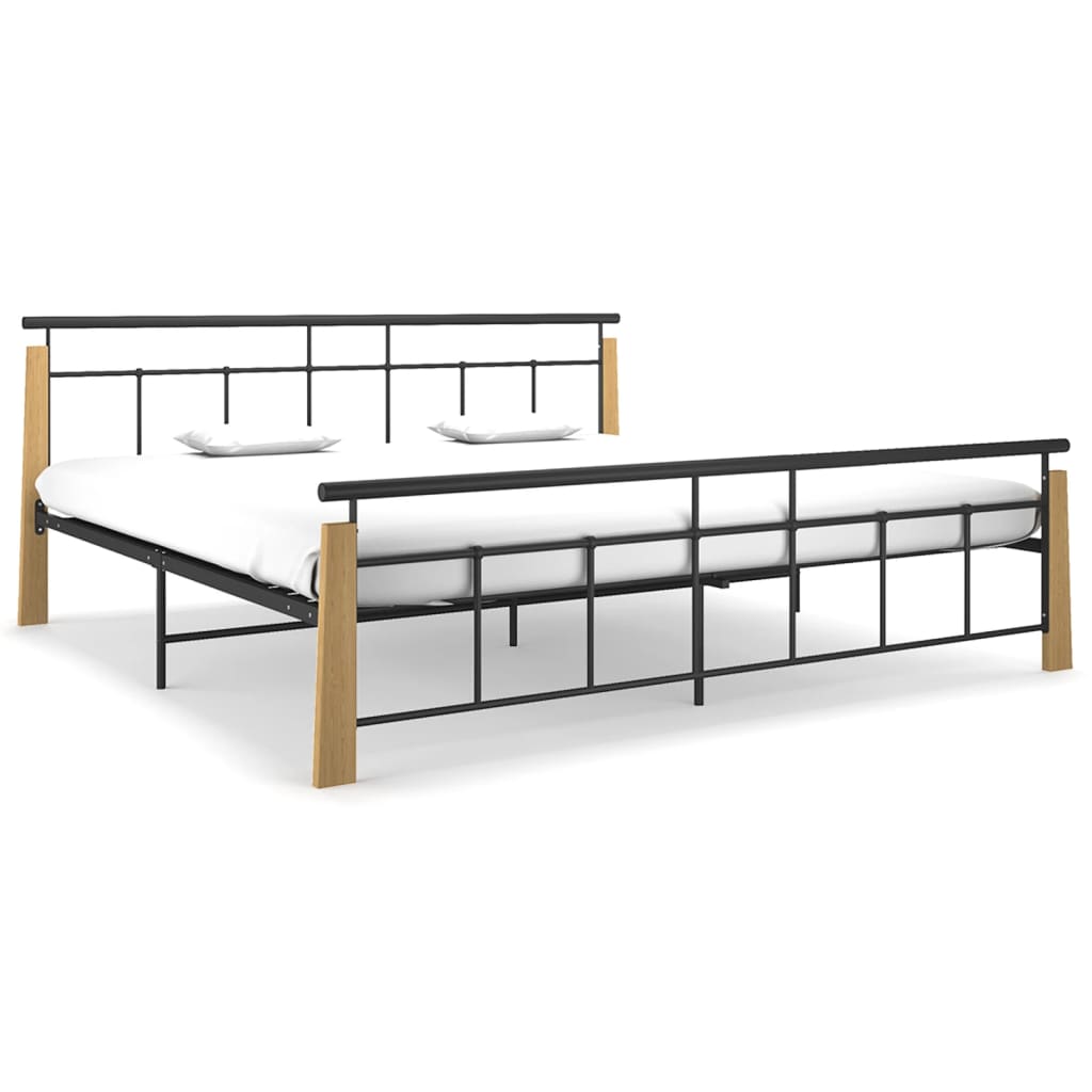 Bed Frame without Mattress Metal and Solid Oak Wood 200x200 cm