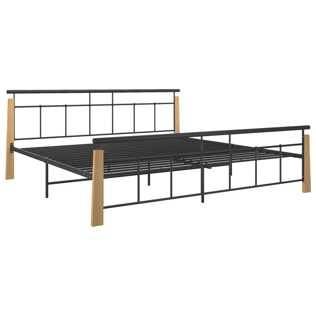 Bed Frame without Mattress Metal and Solid Oak Wood 200x200 cm