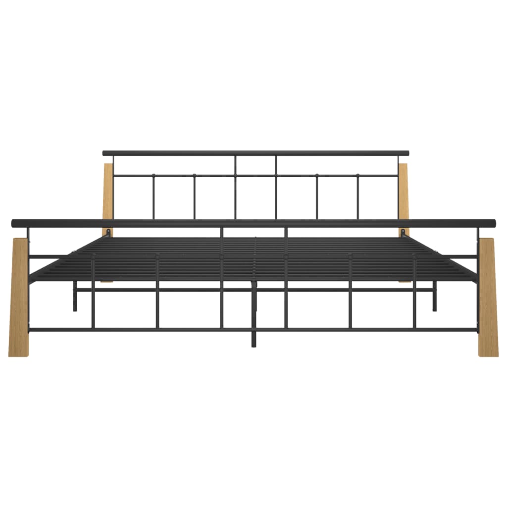 Bed Frame without Mattress Metal and Solid Oak Wood 200x200 cm