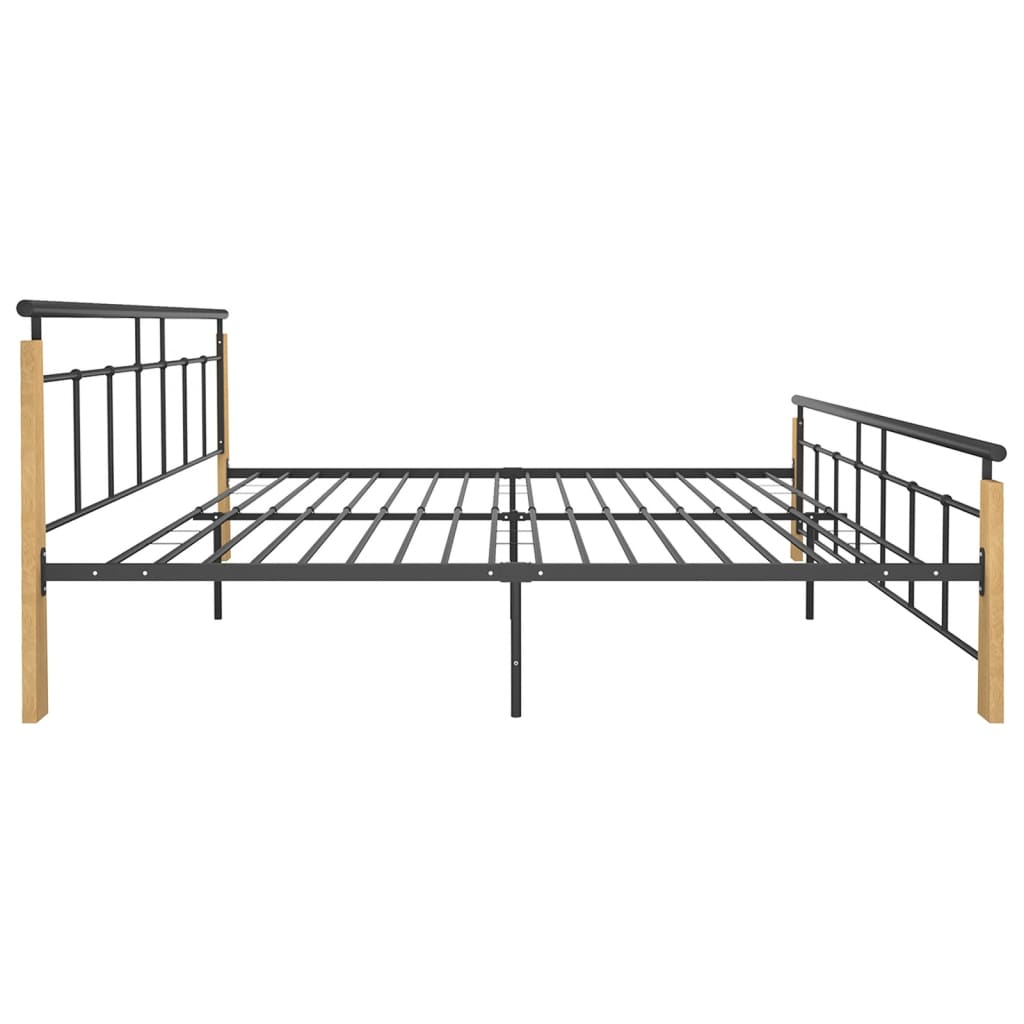 Bed Frame without Mattress Metal and Solid Oak Wood 200x200 cm