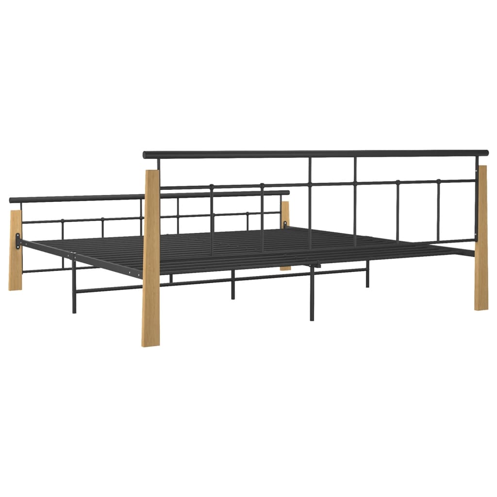 Bed Frame without Mattress Metal and Solid Oak Wood 200x200 cm