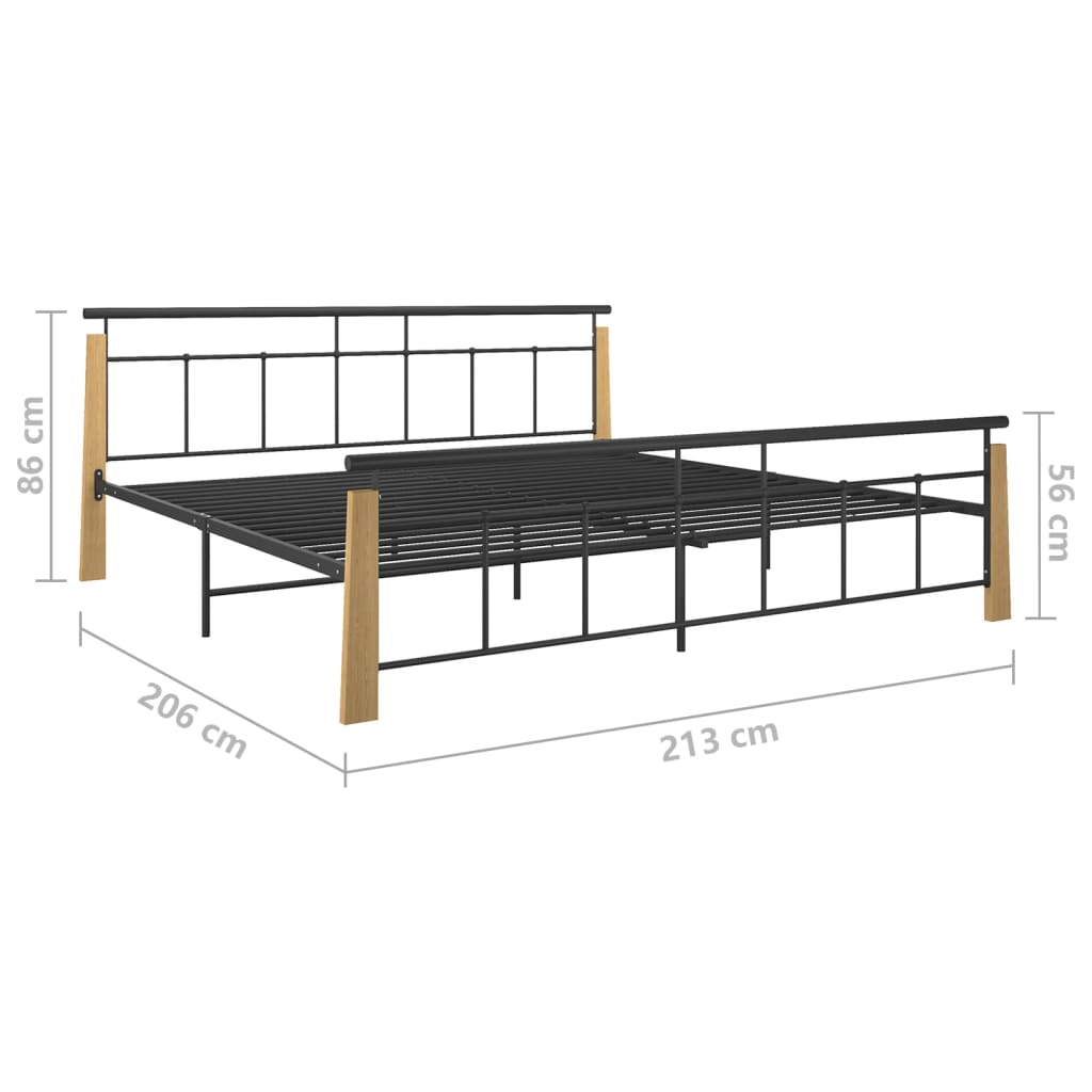 Bed Frame without Mattress Metal and Solid Oak Wood 200x200 cm