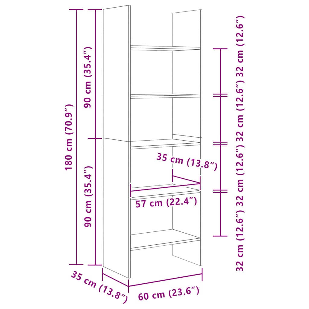 Book Cabinet Concrete Grey 60x35x180 cm Engineered Wood