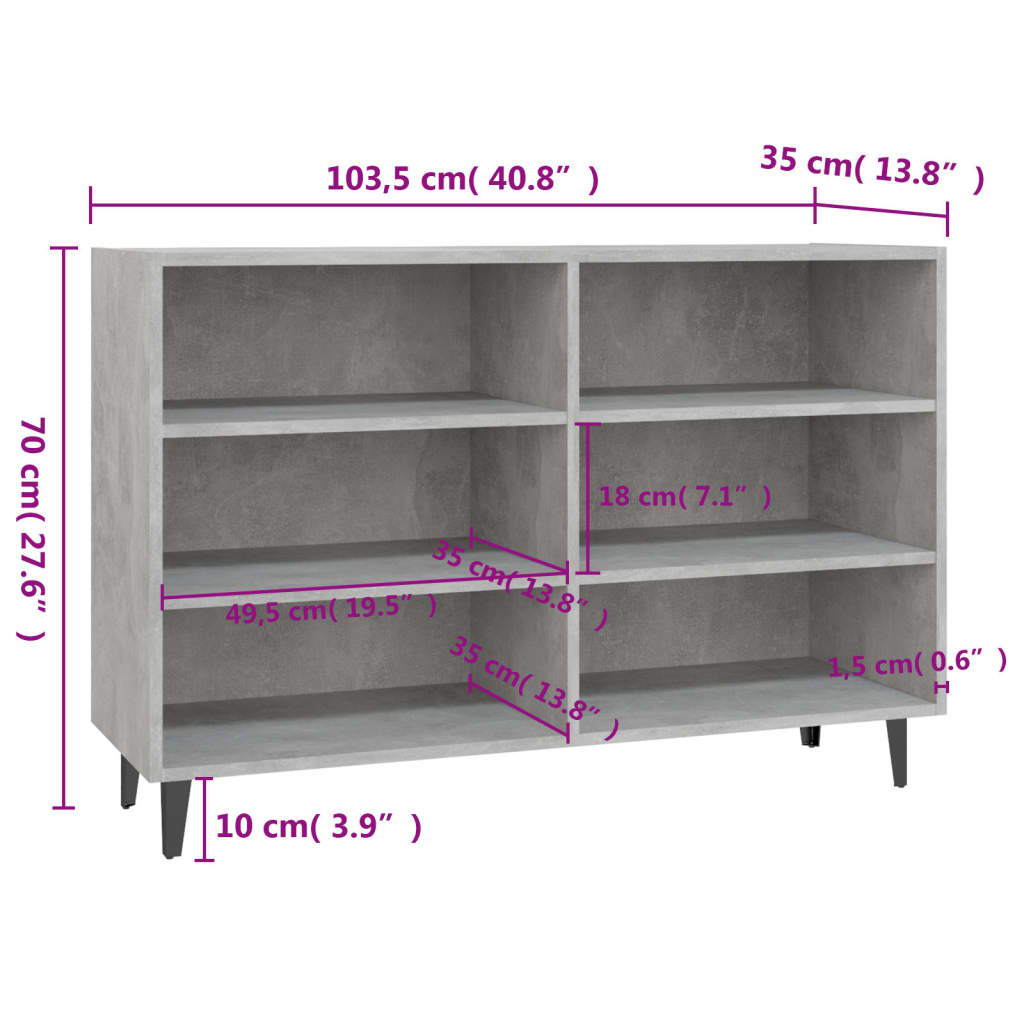 Sideboard Concrete Grey 103.5x35x70 cm Engineered Wood