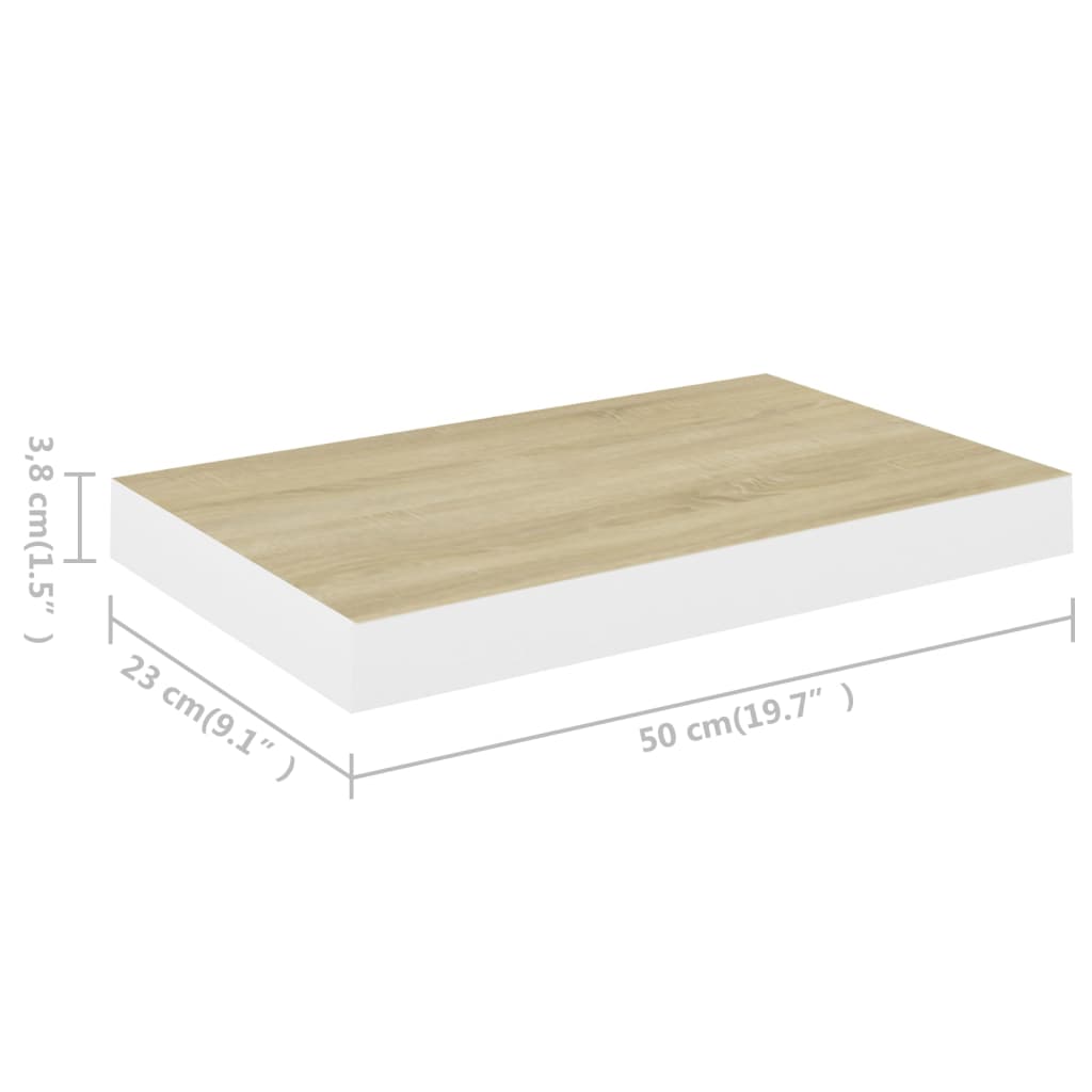 Floating Wall Shelf Oak and White 50x23x3.8 cm MDF