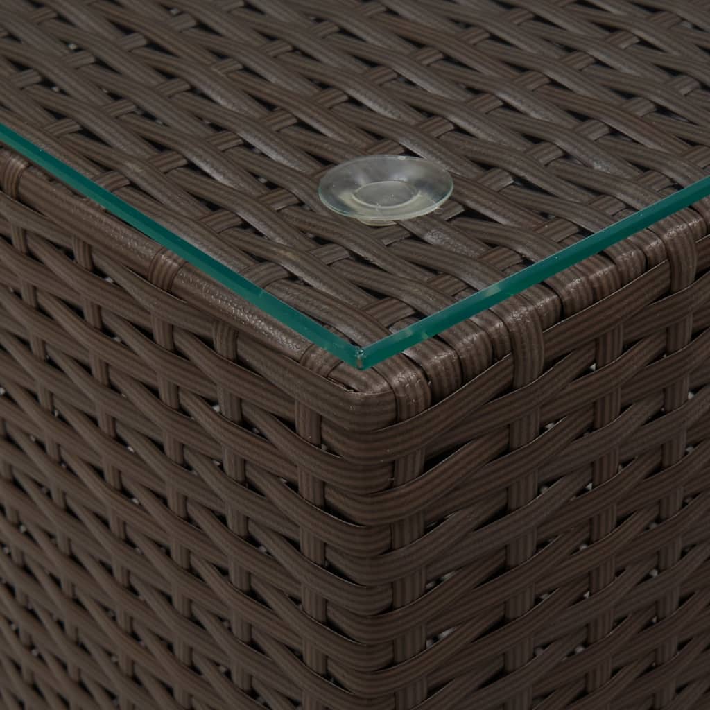 Side Tables 3 pcs with Glass Top Brown Poly Rattan