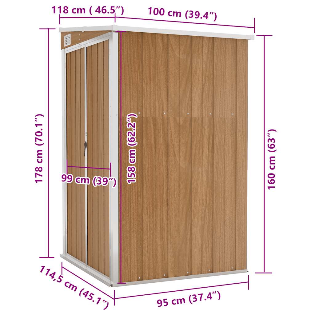 Wall-mounted Garden Shed Brown 118x100x178 cm Galvanised Steel