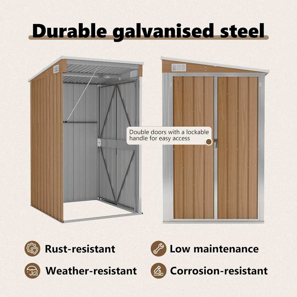 Wall-mounted Garden Shed Brown 118x100x178 cm Galvanised Steel