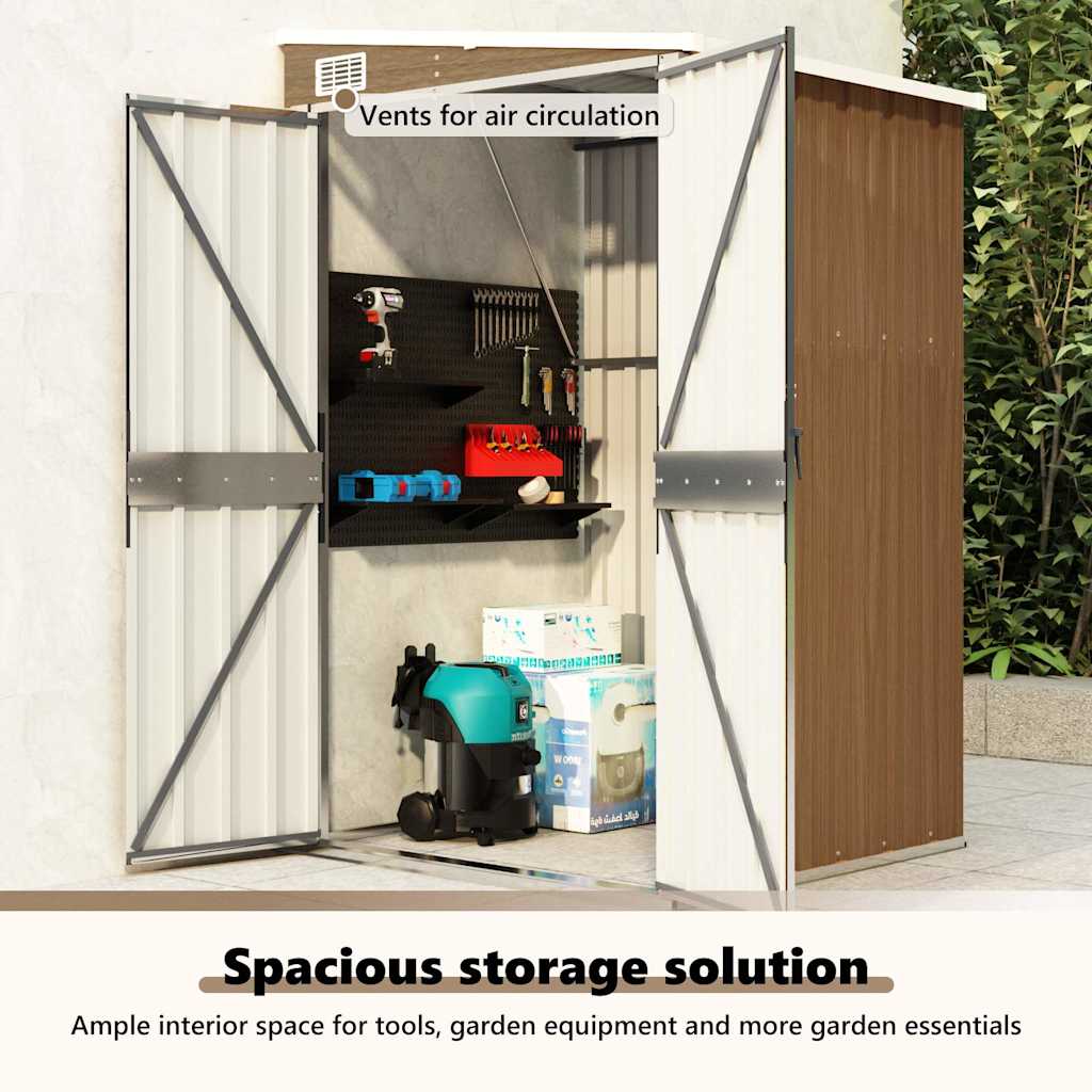 Wall-mounted Garden Shed Brown 118x100x178 cm Galvanised Steel