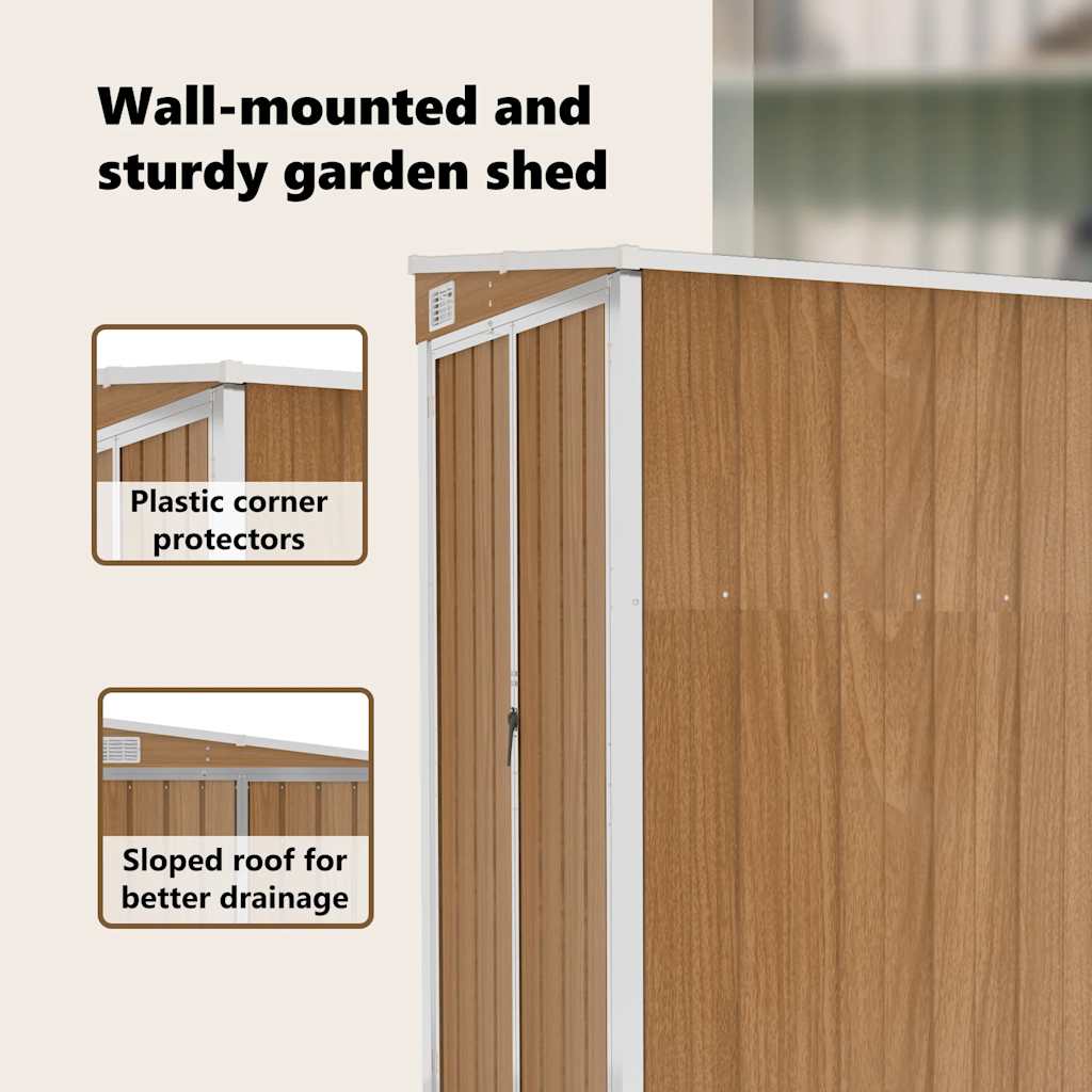 Wall-mounted Garden Shed Brown 118x100x178 cm Galvanised Steel