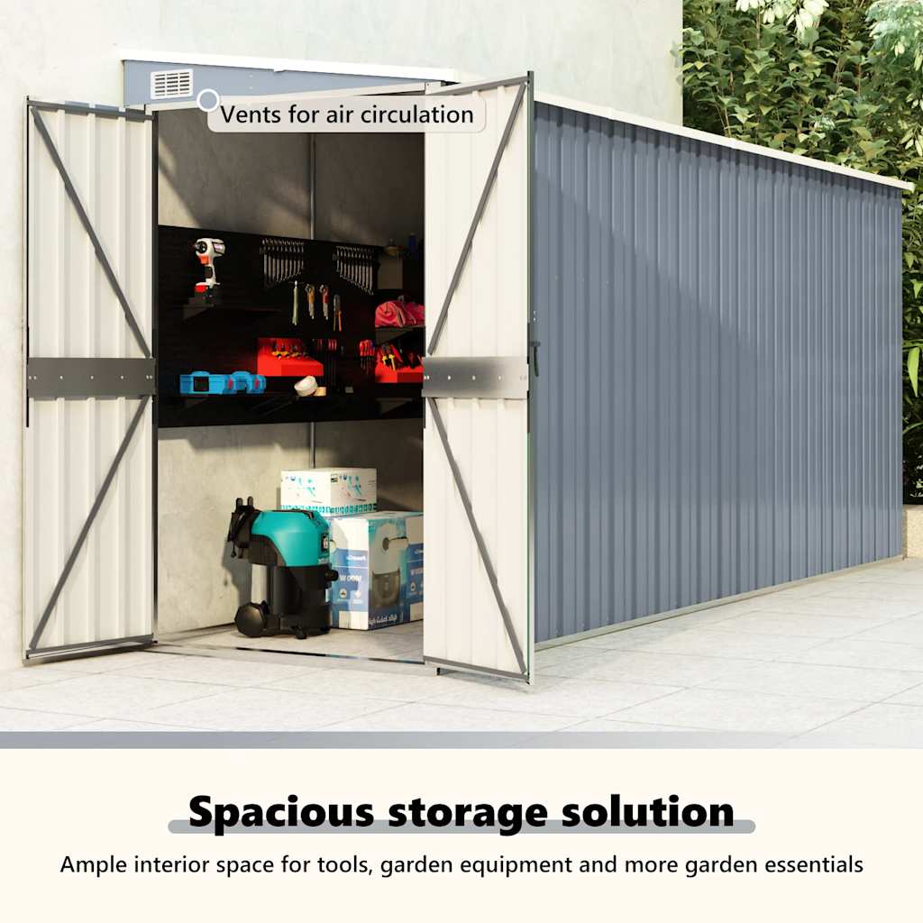 Wall-mounted Garden Shed Grey 118x382x178 cm Galvanised Steel