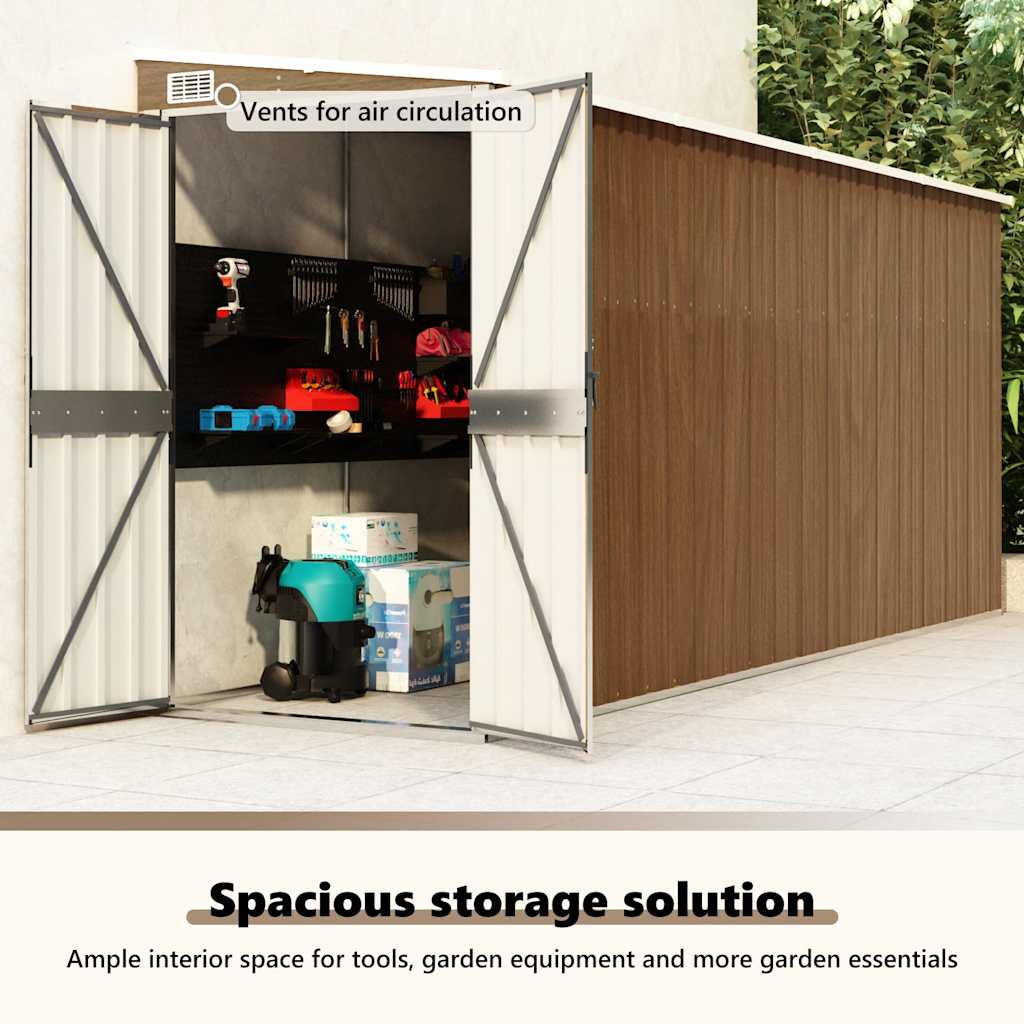 Wall-mounted Garden Shed Brown 118x382x178 cm Galvanised Steel