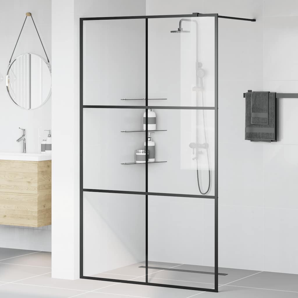Walk-in Shower Wall with Clear ESG Glass 115x195 cm Black
