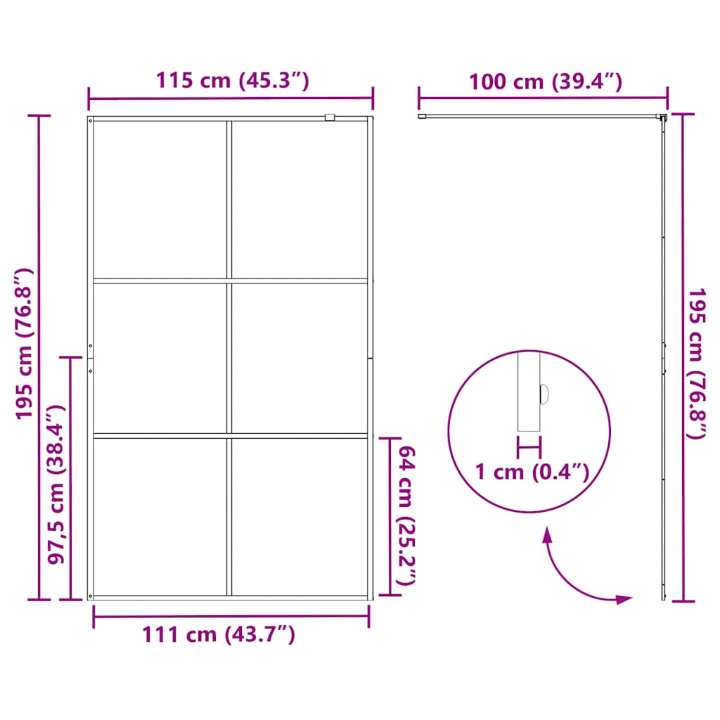 Walk-in Shower Wall with Clear ESG Glass 115x195 cm Black