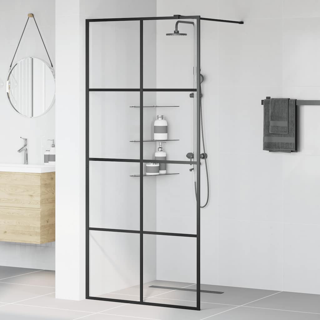 Walk-in Shower Wall with Clear ESG Glass 90x195 cm Black