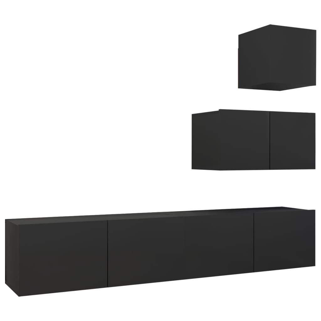 4 Piece TV Cabinet Set Black Engineered Wood