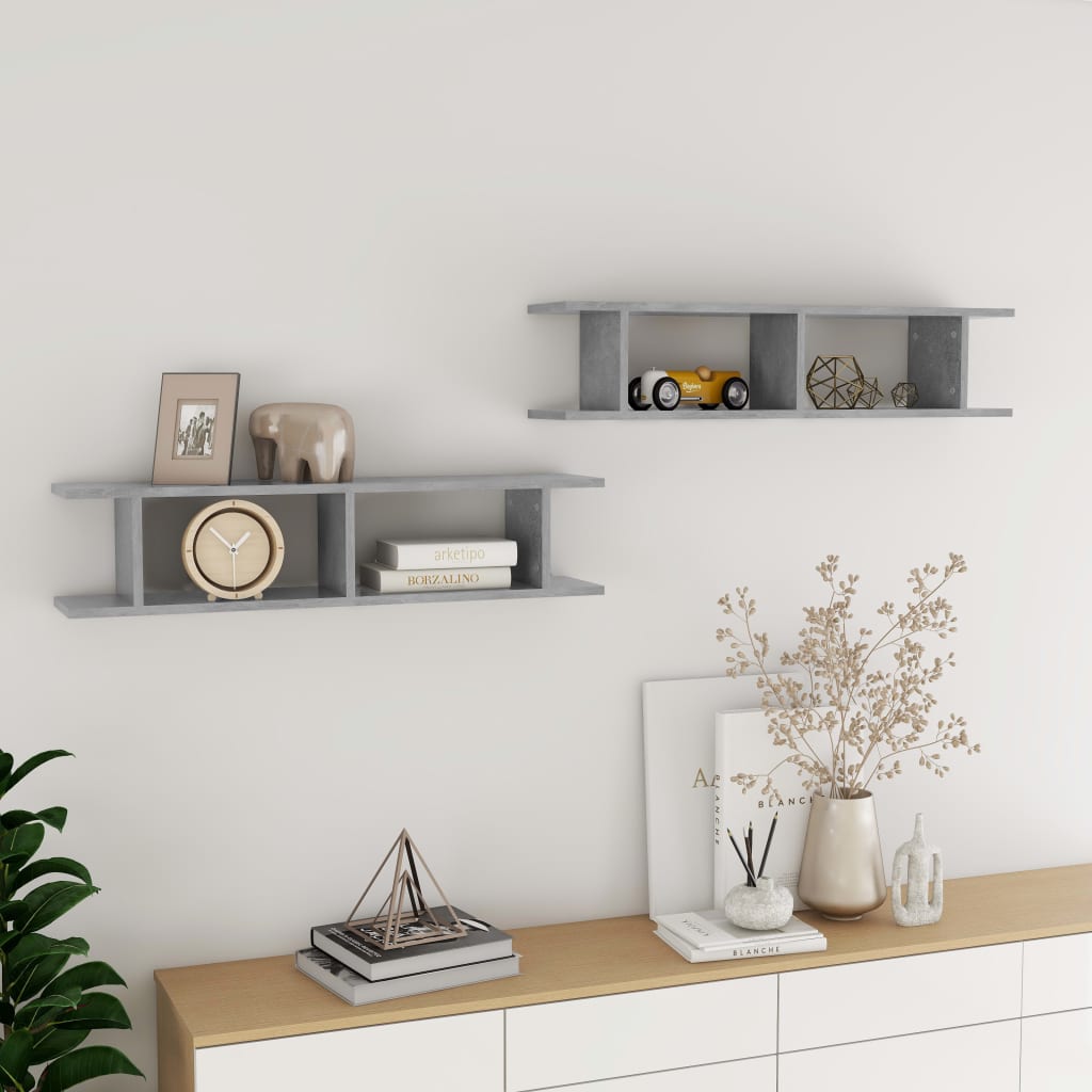 Wall Shelf 2 pcs Concrete Grey 90x18x20 cm Engineered Wood